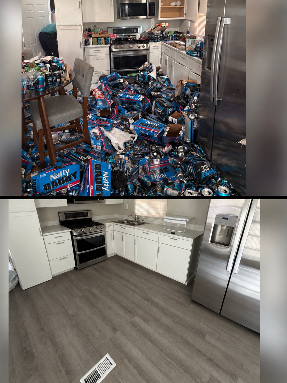Before and After of cluttered kitchen